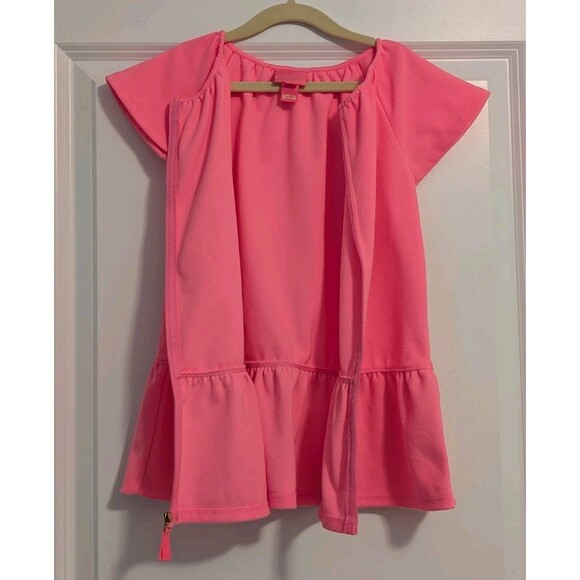 Lilly Pulitzer Girl's Illiana Swim Cover Up Size S (4-5) Flutter Sleeve Hot Pink - Picture 2 of 8